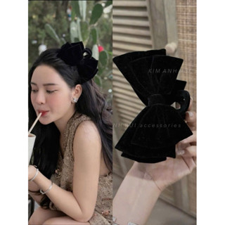 Kẹp Tóc Nơ Nhung Tiểu Thư Size 12cm Bản To Xương Kẹp Chắc, Phù Hợp Với Tóc Dày và Dài