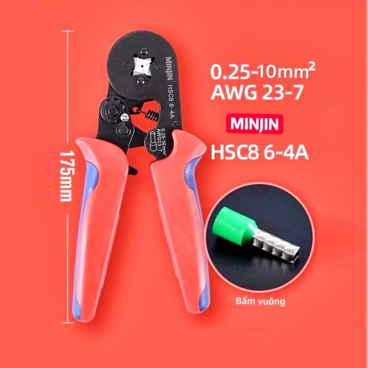 Kìm bấm cốt vuông, kiềm bấm cos pin rỗng 0.5mm 6mm 16mm, kềm bóp cosse dây điện HSC8 6-4, HSC8 16-4