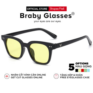 Kính râm mắt vuông nam nữ chữ V Braby Glasses chất liệu nhựa cao cấp phụ kiện thời trang sành điệu KR04 Hộp