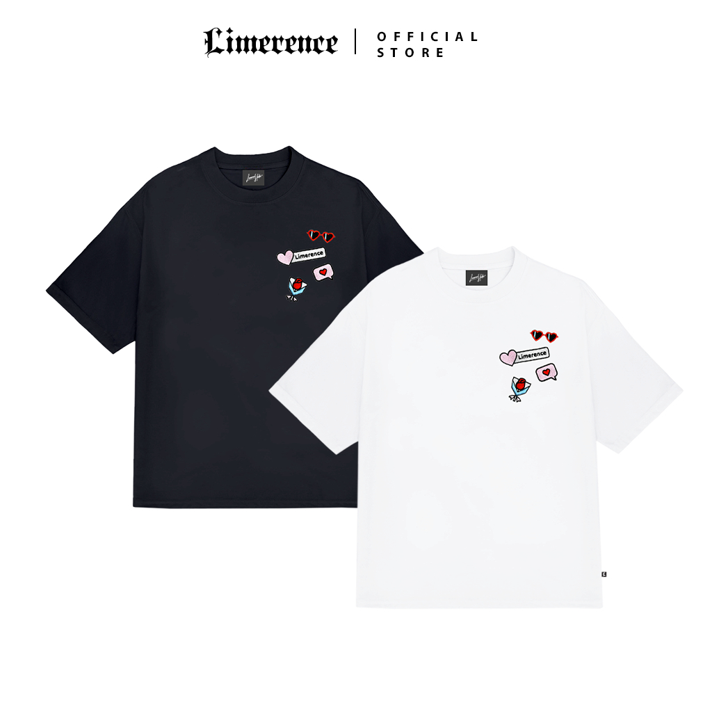  Áo thun form rộng LIMERENCE unisex thêu Cute love vải cotton cao cấp co giãn dày dặn Local Brand 