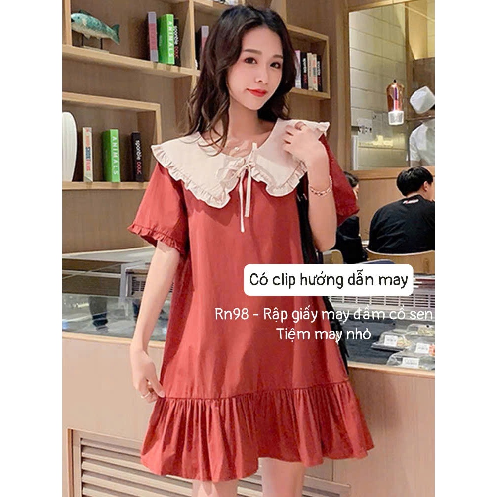 RN98_Rập giấy may váy cổ sen đuôi cá nữ