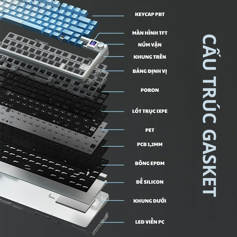 Bàn phím cơ không dây Weika WK75 - 3 mode kết nối - Led RGB - Màn hình TFT - Hỗ trợ app chỉnh led - Hotswap 5 pin | BigBuy360 - bigbuy360.vn