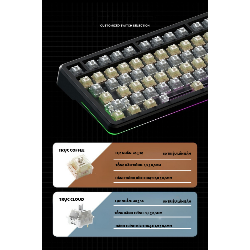 Bàn phím cơ không dây Weika WK75 - 3 mode kết nối - Led RGB - Màn hình TFT - Hỗ trợ app chỉnh led - Hotswap 5 pin | BigBuy360 - bigbuy360.vn