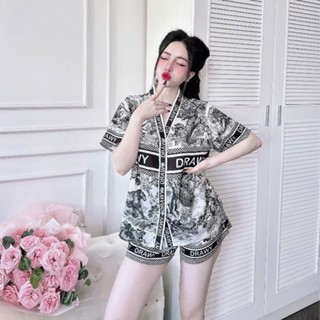 Bộ Pijama Hoa Đen  Cao Cấp Nhà  Xavia Chất Lụa Latin Siêu Mềm Mát Không Nhăn Áo Quần Cộc Bigsize P5