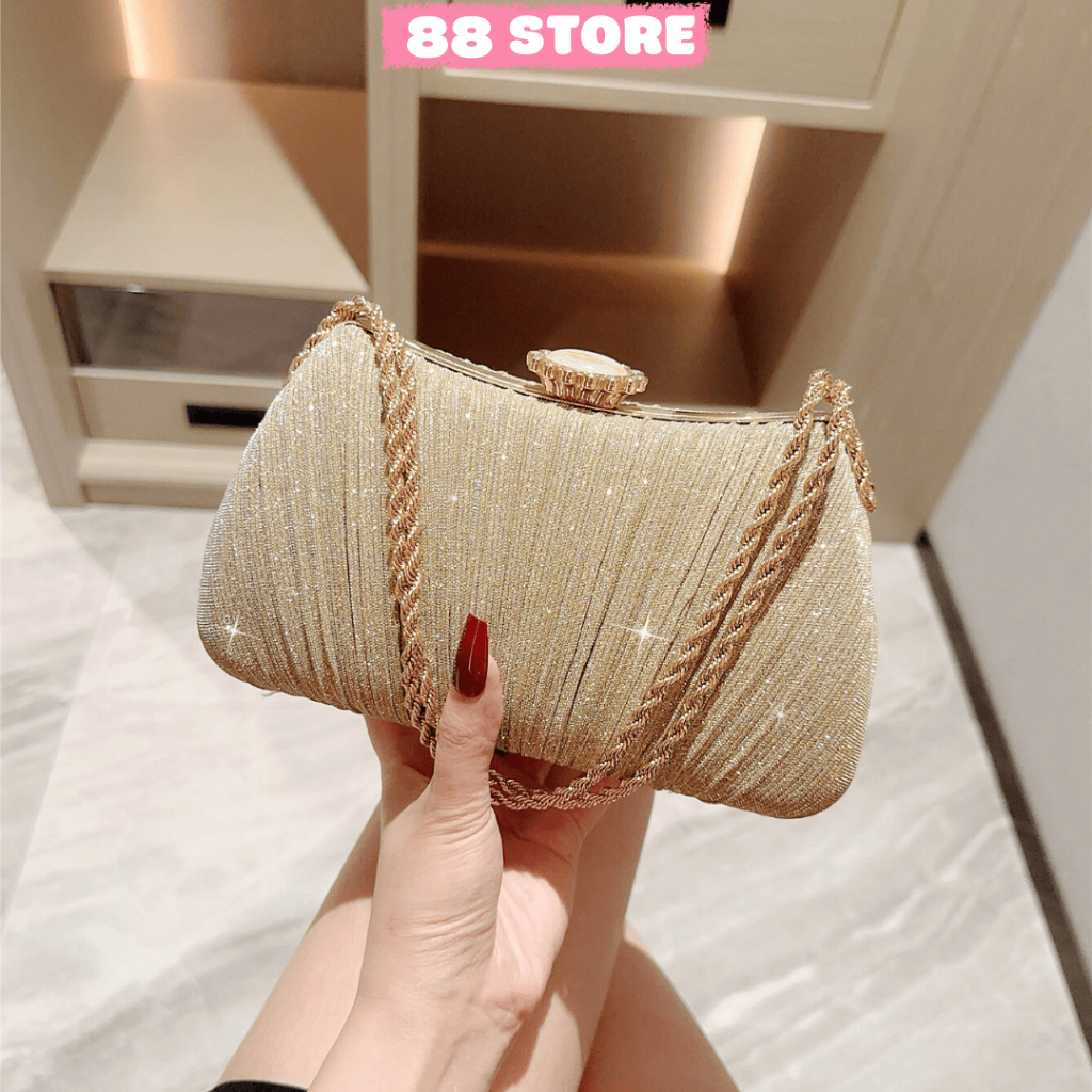 Túi xách nữ đi tiệc cưới, đi chơi sang chảnh đính kim tuyến lấp lánh hàng quảng châu cao cấp 88store