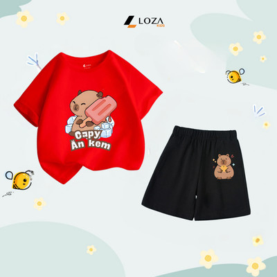 Bộ đồ Capybara cho bé gái, bé trai - Quần áo bé trai size từ 15-40kg-  Loza Kids SB225