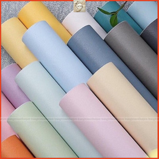 Giấy dán tường phòng ngủ màu trơn nhám dài 10M x 45cm có keo sẵn bóc dán, bề mặt chống thấm nước JEN