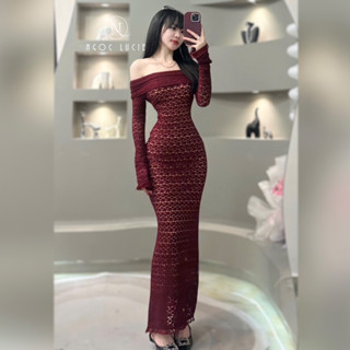 D932 - Đầm Body Dài Thiết Kế Trễ Vai Ren 2 Lớp Tay Dài - Ngọc Lucie