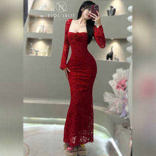 D938 - Đầm Body Thiết Kế Đuôi Cá Tay Loe Ren Đính Hoa Sang Trọng - Ngọc Lucie