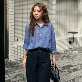 Áo sơ mi basic dài tay kẻ caro nhỏ Hàn Quốc, áo sơ mi đi học HAVANA AO389