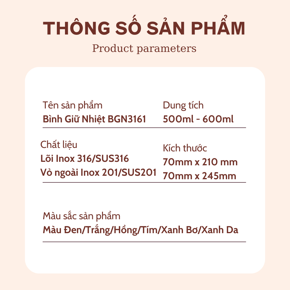 Bình giữ nhiệt SUS316 TopGifts BQ316P dung tích 500ml-600ml khắc tên theo yêu cầu | BigBuy360 - bigbuy360.vn