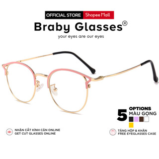 Gọng kính cận mắt tròn tai mèo nam nữ kiểu dáng mới lạ Braby Glasses chất liệu hợp kim chống gỉ sang trọng MK96