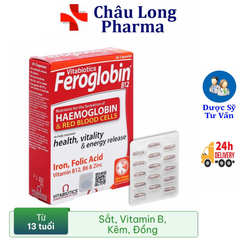 Viên Sắt Feroglobin B12 Vitabiotics hỗ trợ tăng khả năng tạo máu, tăng cường sức khỏe (30 viên)