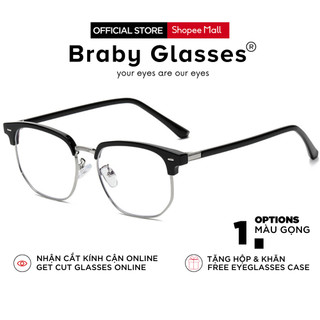 Gọng kính cận mắt vuông nam nữ Braby Glasses chất liệu kim loại kiểu dáng basic chống ánh sáng xanh, tia UV MK88