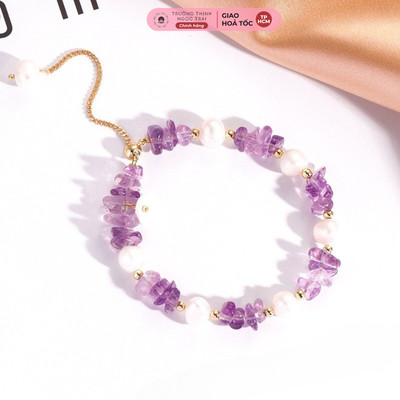 Vòng Tay Hạt Ngọc Trai 8ly Mix Đá Thạch Anh Tím Lắc Tay Hạt Trai Nước Ngọt - Ngọc Trai Trường Thịnh