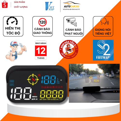 HUD Ô Tô VIETMAP M21 - Hiển Thị Tốc Độ Trên Kính Lái, Cảnh Báo Giao Thông Giọng Nói Tiếng Việt