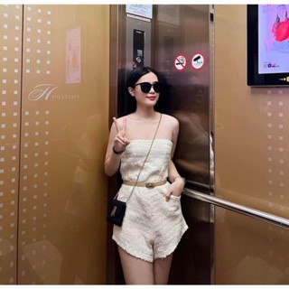 Jumpsuit nữ zum đai nâu váy cúp ngực váy đầm nữ váy tiểu thư sang chảnh shop MIN DESIGN
