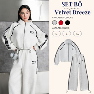 Set Bộ Nỉ ECOCHIC VELVET BREEZE Áo Khoác Khóa Zip Cổ Cao Quần Suông Dây Rút Cao Cấp Chính Hãng B129