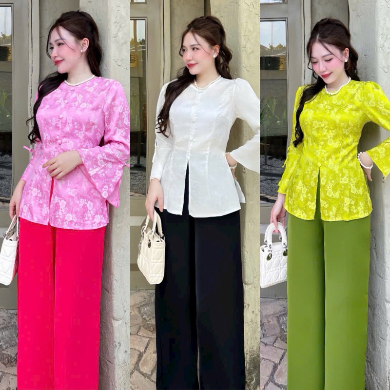 Set bà ba tay loe nút bọc lụa mango mịn mát - HN CLOSET