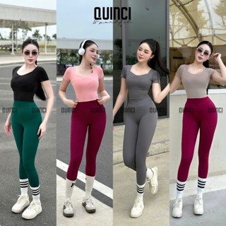 Set áo CARA cộc tay có đệm mút x quần PEACHY legging chun mông QUINCI