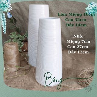 Bình hoa, Bình gốm Bát Tràng men trắng dáng sâu cao 27cm và 32cm Bông Garden House cắm tuyết mai, cắm hoa các loại