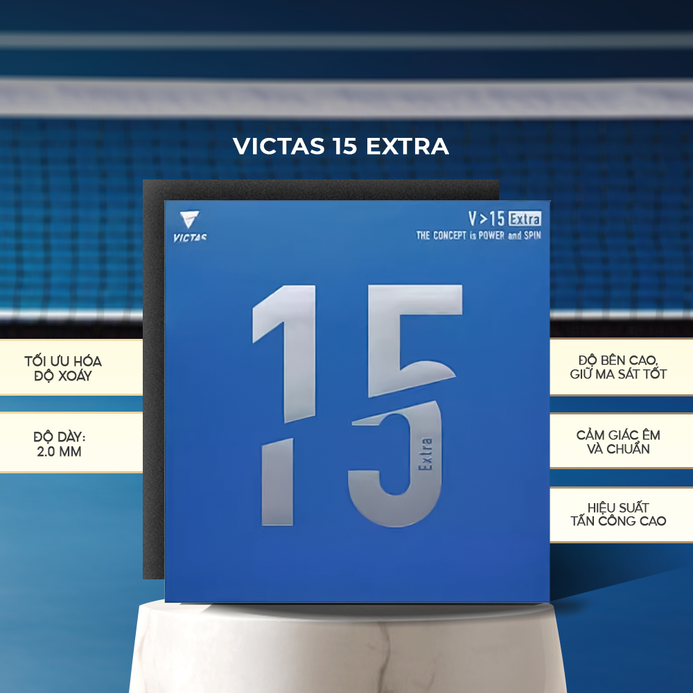 Mặt Vợt Bóng Bàn Victas V15 Extra Đen/ Đỏ Chính Hãng - Tấn Công Mạnh, Xoáy Cao, Kiểm Soát Tốt, Bển B