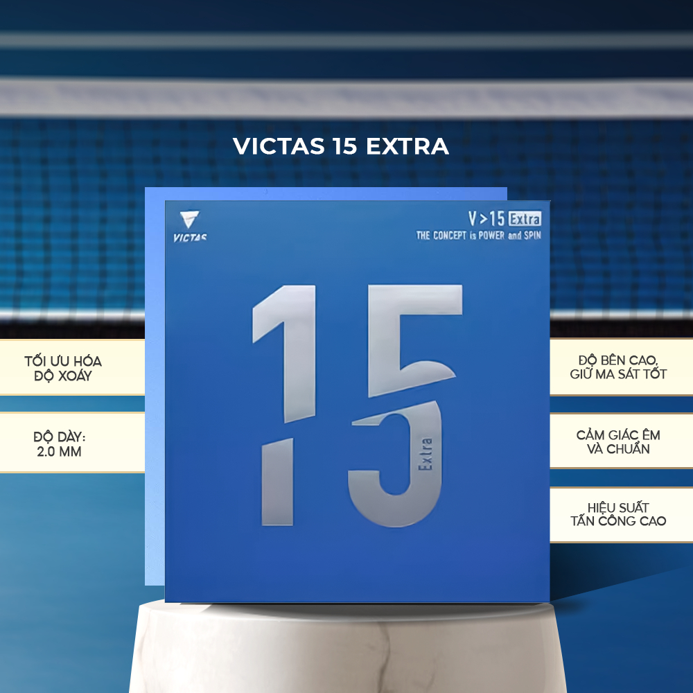 Mặt Vợt Bóng Bàn Victas V15 Extra Xanh Chính Hãng - Tấn Công Mạnh, Xoáy Cao, Kiểm Soát Tốt, Bển Bỉ V