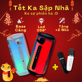 Loa Karaoke Mini Bluetooth Pluse 5 kèm 2 Mic Hát Karaoke Tại Nhà - Có Đèn Led RGB - Bass Chắc - Mic Sáng