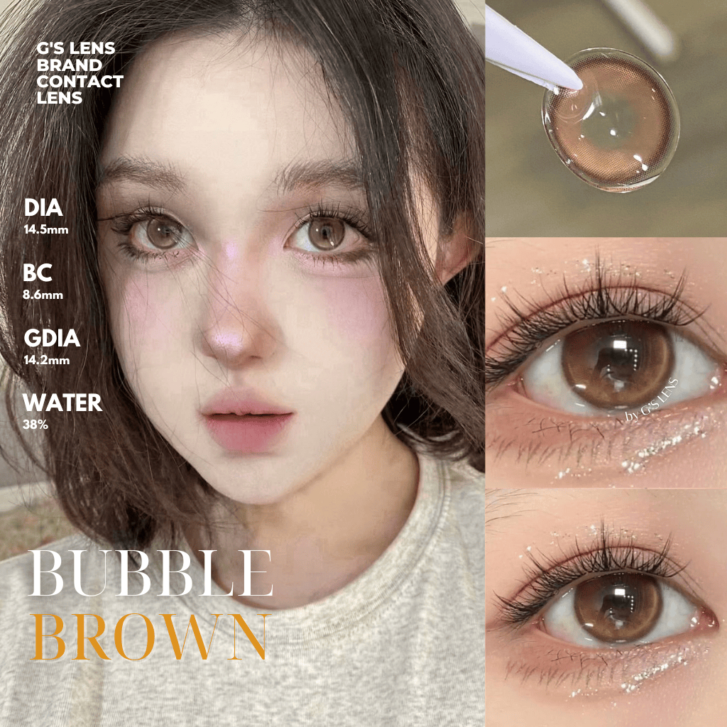 Kính áp tròng Gtrendy BUBBLE BROWN Nâu Viền Bong Bóng G.DIA 14.2mm có độ (0-8 Độ) Nội Địa Trung