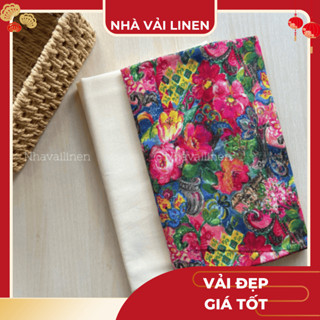 Vải Linen Tưng Hoạ Tiết HOA HỒNG Mềm Mịn, Thoáng Mát, Thấm Hút Tốt - Nhà Vải Linen