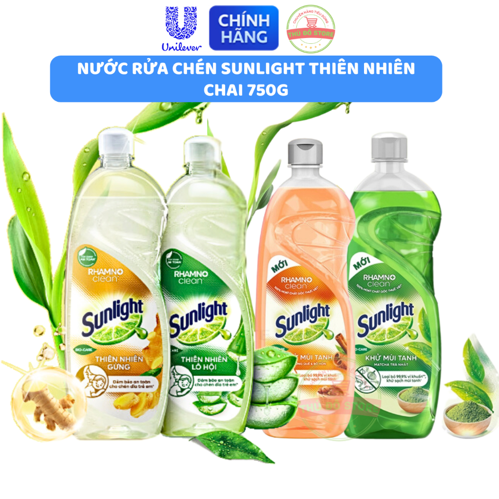  Nước Rửa Chén Bát Sunlight Thiên Nhiên Lô Hội | Trà Xanh | Gừng | Bồ Hòn | Chanh Vàng - Chai 750G 