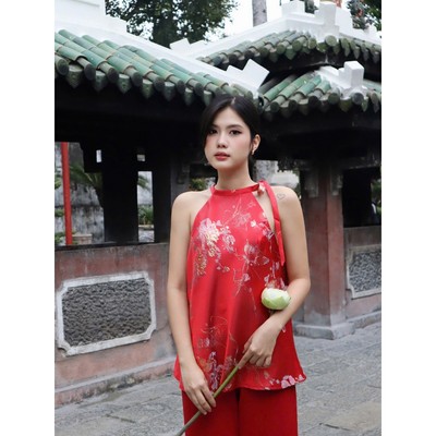 YU CHERRY | Áo yếm thiết kế cột nơ 1 bên, có mút ngực Brocade Floral Top YA481