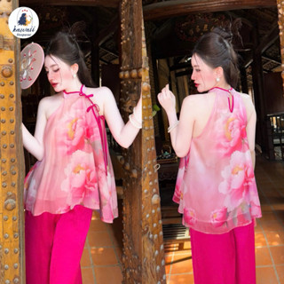 SET ÁO YẾM ĐÍNH NƠ SIZE 45-62KG, ÁO CỔ YẾM VOAN TƠ PHỐI QUẦN LỤA LATIN TRẺ TRUNG, XINH ĐẸP