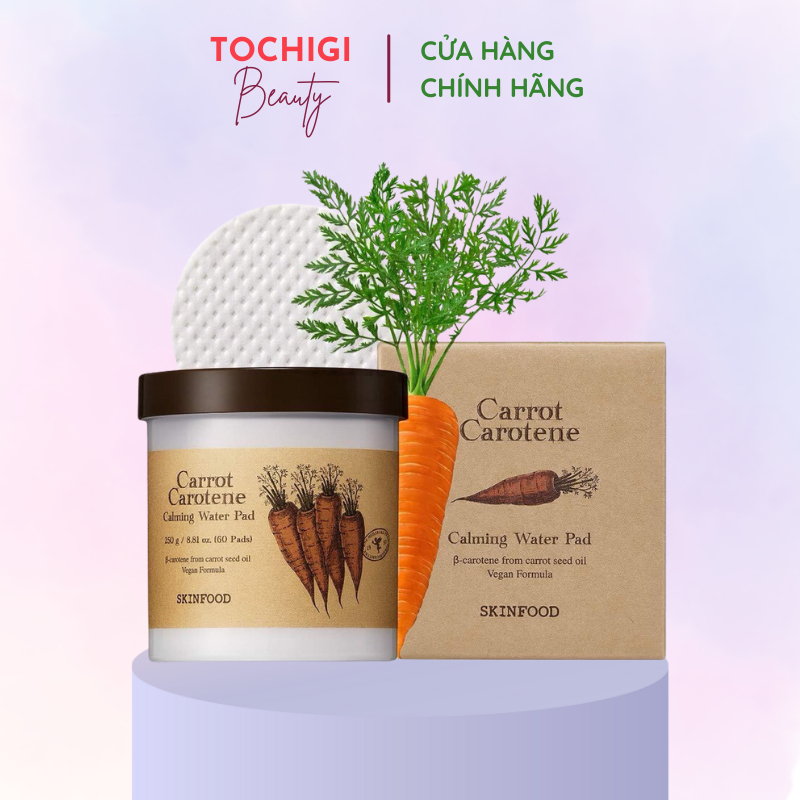 Toner Pad Skinfood Hộp 60 miếng bông cà rốt / làm dịu mẩn đỏ và mát da / Carrot Carotene Calming Water Pad / Toner Pad