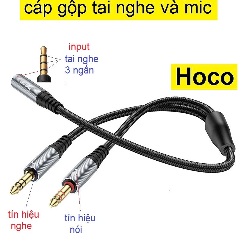 XD - Cáp chuyển đổi tai nghe 3.5mm sang mic và audio Hoco UPA21 , cáp gộp 2in1 dây bọc dù chắc chắn