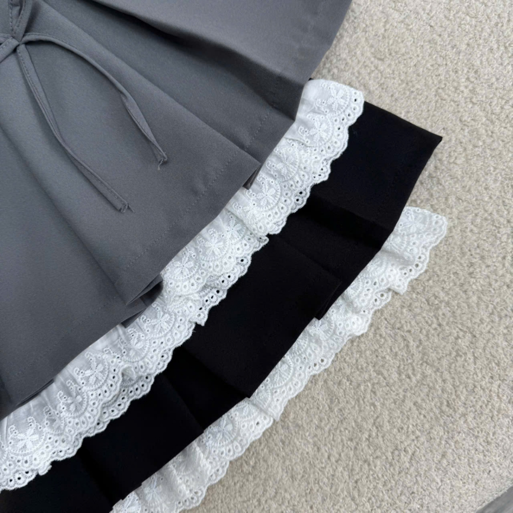 Chân Váy Bigsize Nữ Dáng Xếp Ly Xòe Phối Ren Dễ Thương Kèm Nơ Đứng Form Cho Chubby | BigBuy360 - bigbuy360.vn