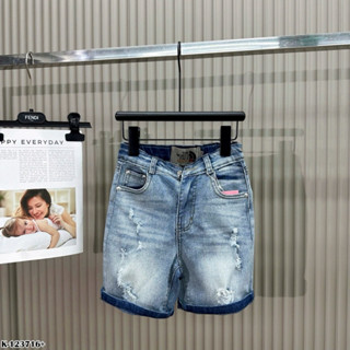 quần sooc jean bé trai màu wash bạc phối rách lên đồ chất chơi _ 1237