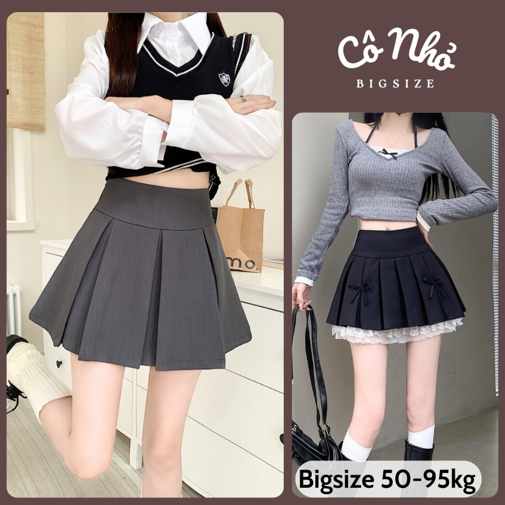 Chân Váy Bigsize Nữ Dáng Xếp Ly Xòe Phối Ren Dễ Thương Kèm Nơ Đứng Form Cho Chubby