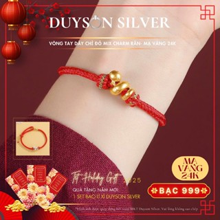 Vòng tay nữ chỉ đỏ kèm charm Rắn bạc 999 mạ vàng 24k may mắn năm mới 2025 Ất Tỵ LTKX41