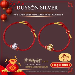 Vòng tay charm túi tiền bạc 999 mạ vàng 24K Duyson Silver, lắc tay chỉ đỏ may mắn năm mới LTKX43