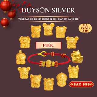 Vòng tay charm 12 con giáp bạc 999 mạ vàng 24K Duyson Silver, lắc tay chỉ đỏ may mắn năm mới LTKX39