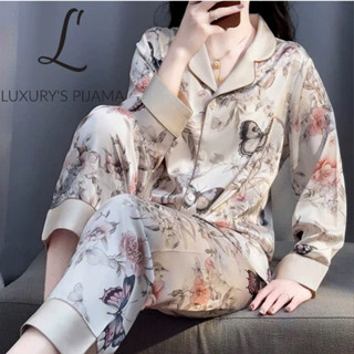Đồ bộ LUXURY PIJAMA lụa latin cao cấp, mềm mịn sang trọng tay dài họa tiết hoa hồng đen TD021