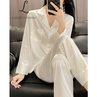Đồ bộ LUXURY PIJAMA lụa latin cao cấp, mềm mịn sang trọng tay dài trắng trơn Lụa Xước TD034