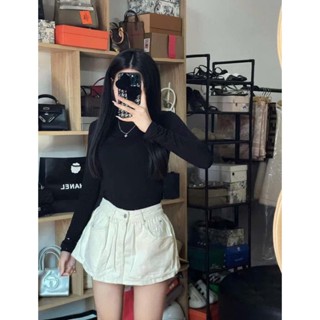 Chân váy jean ngắn xếp li xoè ba màu xanh trắng đen hottrend 20255