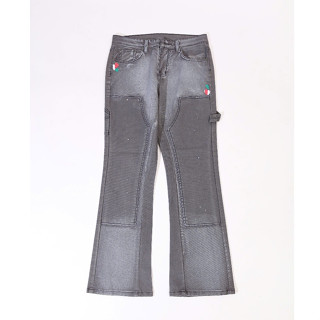 Quần Jean Double Knee xám vẩy sơn - Chất canvas