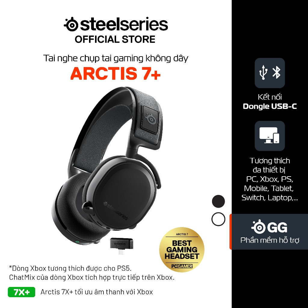 Tai nghe chụp tai gaming SteelSeries Arctis 7+ Wireless kết nối không dây, chuyên dụng cho gaming | BigBuy360 - bigbuy360.vn