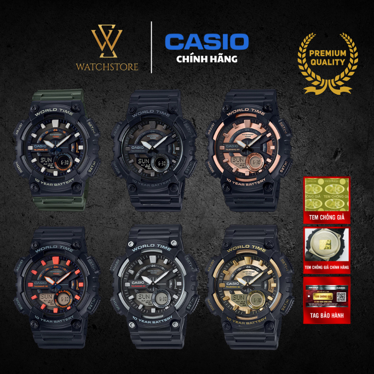 Đồng Hồ Nam Casio Series AEQ-110 Sang Trọng Năng Động Mặt Kính Nhựa 48.2mm Chống Nước Chính Hãng - W