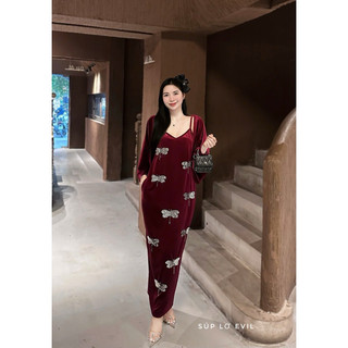 Váy nhung hai dây chuồn chuồn