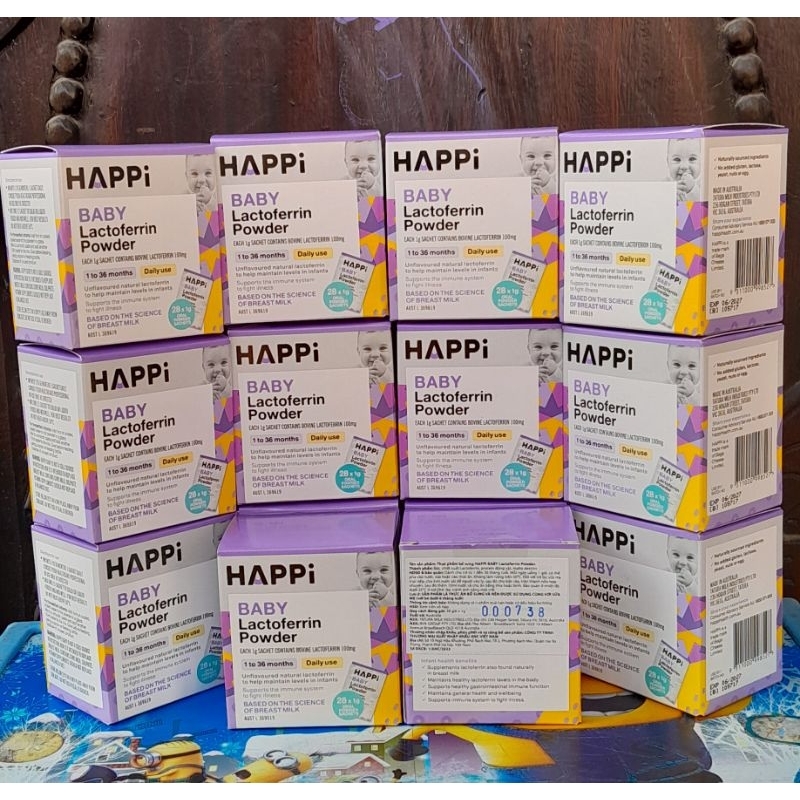 [Hàng nhập khẩu, tem phụ]  M e n Lactoferrin Happi Baby power, hộp 28 gói giúp tăng đề kháng cho bé.