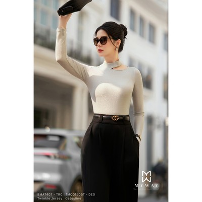Áo Thu Đông Nữ MY WAY Dáng Ôm Cổ Cách Điệu Sang Trọng 8MAT407